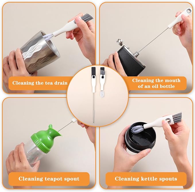 2 Pcs Multifunctional Cup Lid Cleaning Brush and Straw Cleaner Brush Set - 2-in-1 Cup Lid Cleaner with Bristles for Deep Cleaning Bottle Lids, Straws, Spouts and Narrow Gaps Lids Cleaning Brush Tool
