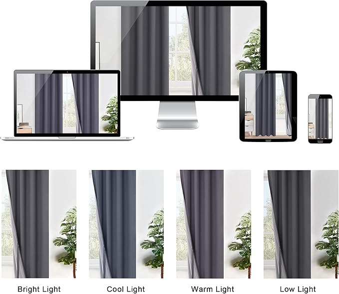 XWZO 100% Blackout Curtains 84 Inches Long - Heat and Full Light Blocking, Thermal Insulated Window Panels with Grommets for Bedroom/Nursery with Tiebacks, Dark Grey, W42 x L84, Set of 2 Draperies