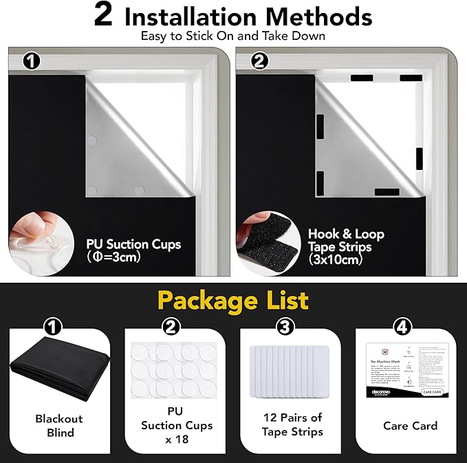 Deconovo 100% Blackout Shades for Windows, Thermal Blinds for Windows, Portable Black Out Window Covers for Baby Nursery, Bedroom, Travel, 1 Piece, Black, 79x51 Inch