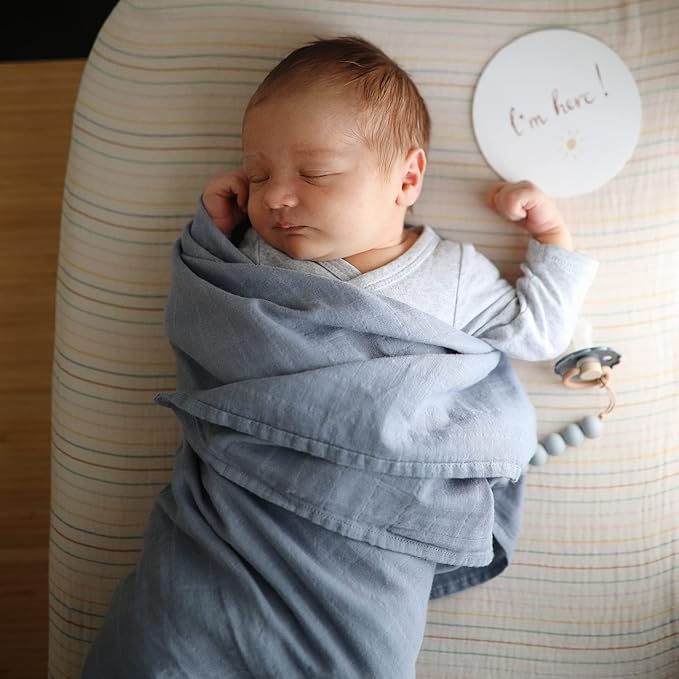 mushie Muslin Baby Swaddle Blanket | 100% Organic Cotton (Tradewinds)