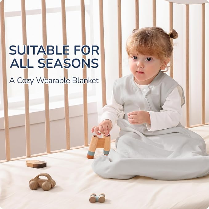 usbettas 1.0 Tog 2.5 Tog Baby Sleep Sack, 100% Cotton Baby Sleeping Bag 3-24M, 2-Way Zipper Baby Wearable Blanket