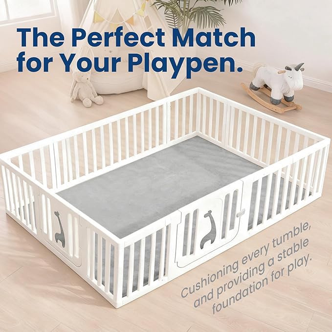 Baby Play Mat for Floor,Extra Large 59"×71" Playpen Mat for Tummy Time,Thicker Padded Elasti Foam Activity Mats for Toddler,Infant,Kids,Water Repellent Ultra Soft Velvet,Non-Slip Backing Safe for Crawling,Nursery & Playroom(Light Grey)