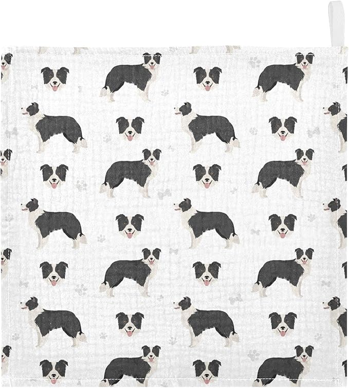 vvfelixl Baby Cotton Washcloths Border Collie Black Infants Bath Towel for Unisex Face Towels for Newborn, Natural Baby Wipes Delicate Skin, 11.8 X 11.8 inch, one sizex3