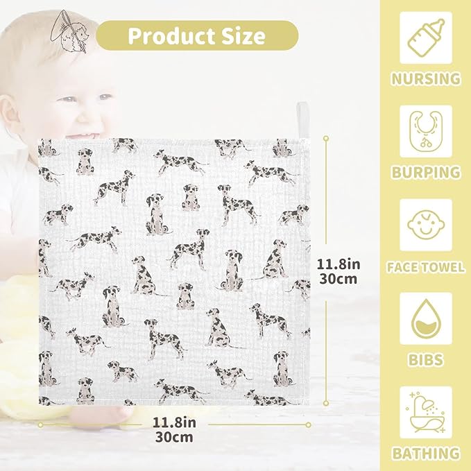 vvfelixl Baby Cotton Washcloths Great Dane Dog Infants Bath Towel for Unisex Face Towels for Newborn, Natural Baby Wipes Delicate Skin, 11.8 X 11.8 inch, one sizex5