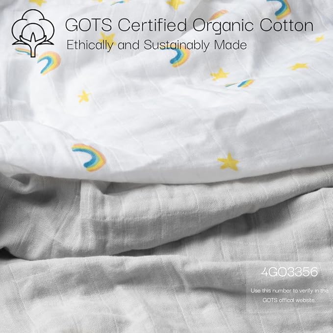 Salt Earth 100% Organic Cotton Muslin Standard Fitted Crib Sheet, 52"x28", 2 Pack Soft Breathable Natural Cotton Sheets Baby Mattress Bed Sheets, No Slip Neutral Baby Crib Sheet (Silver & Rainbow)