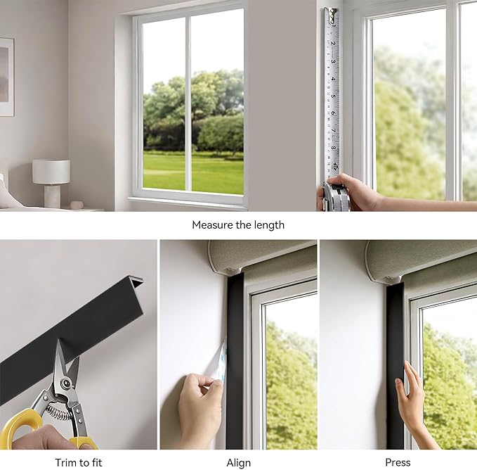 ZSTARR PVC Light Blockers Blackout Light Blockers Side Tracks for Window Shades Blinds Side Tracks for Blackout Shades Easy to Install Light Blocking Strips for Bedroom (Black, 58",2Pcs)