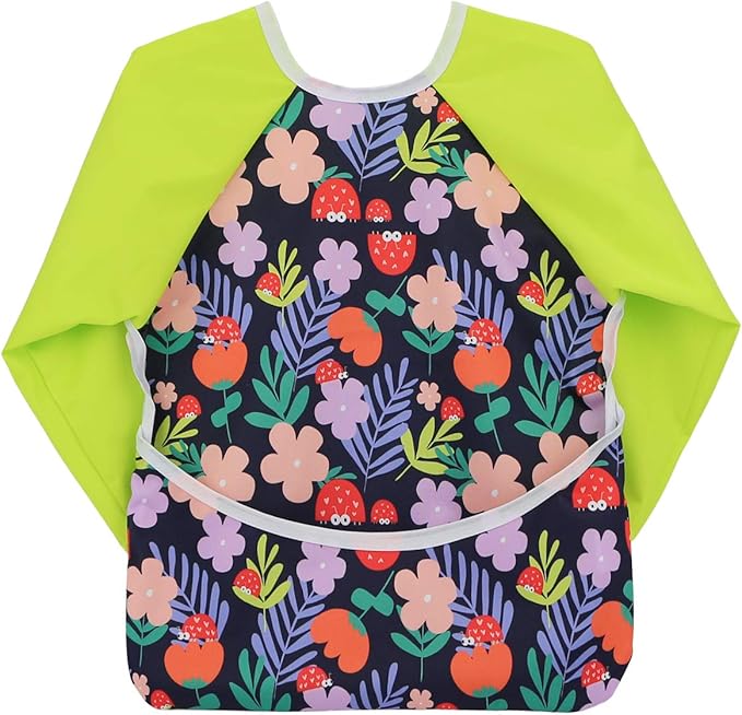 Hi Sprout Infant Toddler Baby Waterproof Sleeved Bib, Bib with Sleeves&Pocket, 6-24 Months