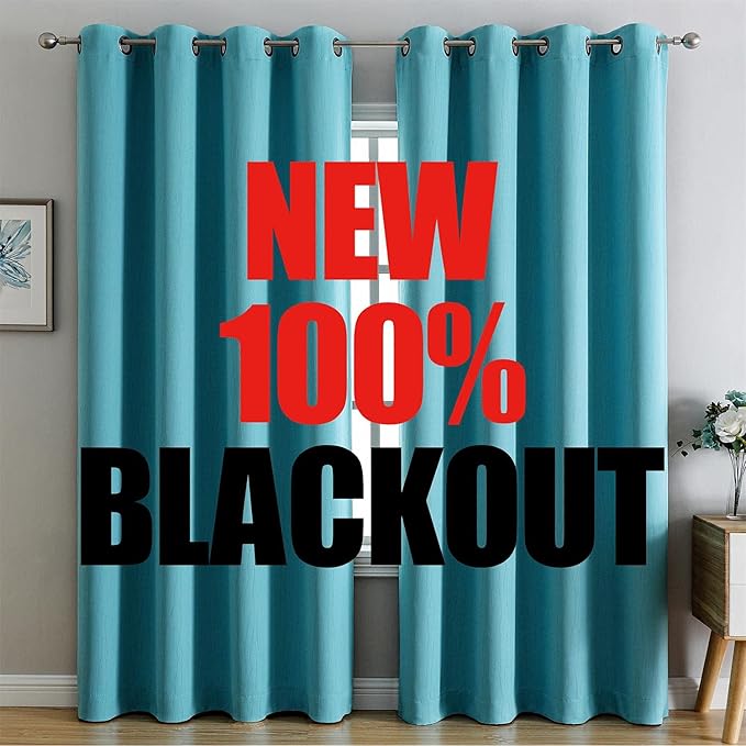 G2000 100% Blackout Curtains for Bedroom & Living Room - 95 Inch Long Turquoise Room Darkening Grommet Curtains with Thermal Lined Insulation, Light Blocking & Noise Reducing - 2 Panels