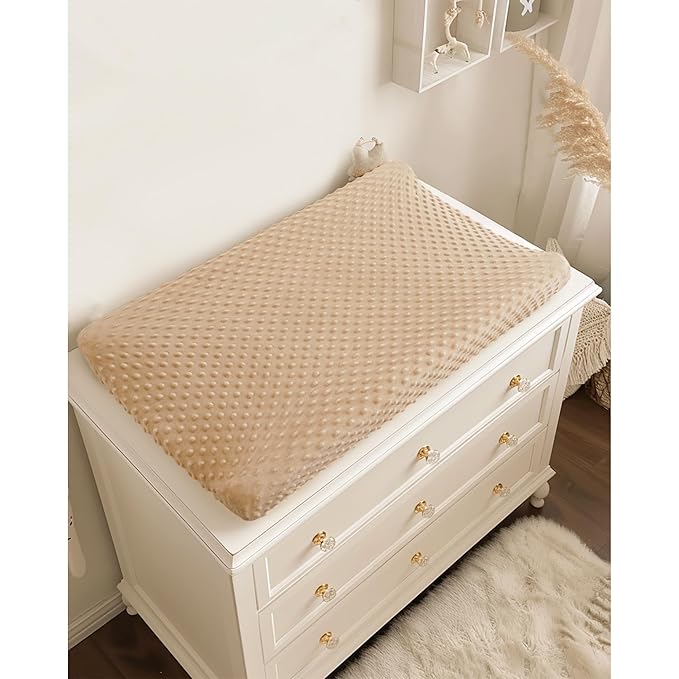 Konssy Minky Changing Pad Cover 2 Pack, Soft Minky Dots Plush Diaper Changing Table Cover Set, Breathable Changing Pad Sheets for Baby Girls Boys (Flourish, Clay)
