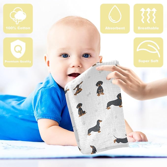vvfelixl Baby Cotton Washcloths Black Dachshund Infants Bath Towel for Unisex Face Towels for Newborn, Natural Baby Wipes Delicate Skin, 11.8 X 11.8 inch, one sizex3