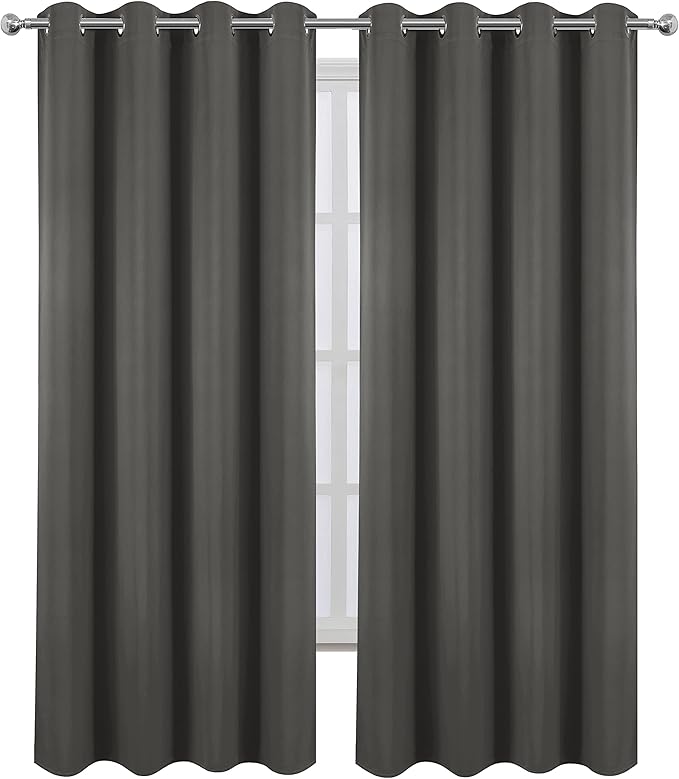 LEMOMO 100% Blackout Curtains 52 x 95 Inch Grey Curtains 2 Panels Darkening Thermal Insulated Bedroom Curtains