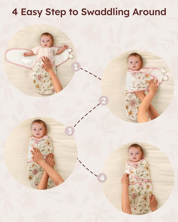Baby Swaddles for Newborns with Zipper, 100% Cotton Newborn Swaddle Sack, 3 Pack Baby Swaddles 3-6 Months Swaddle Sleep Sack for Newborn Baby Boy Girl Pink Flower