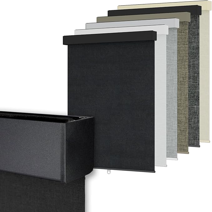 Blackout Roller Shades Blinds for Windows, Free-Stop Cordless Roller Shades with Valance, Thermal Insulated Fabric Window Blinds UV Protection for Home, Bedroom, Black, 25" W x 72" H