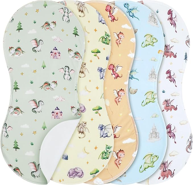 SmoothNovelty 5 Pack Watercolor Dragon Pattern Baby Burp Cloths Soft Absorbent Burping Rags for Newborns 19"x9" Spit up Cloths for Boy Girl Newborn Baby Shower Registry Gifts Set Nursery Decor