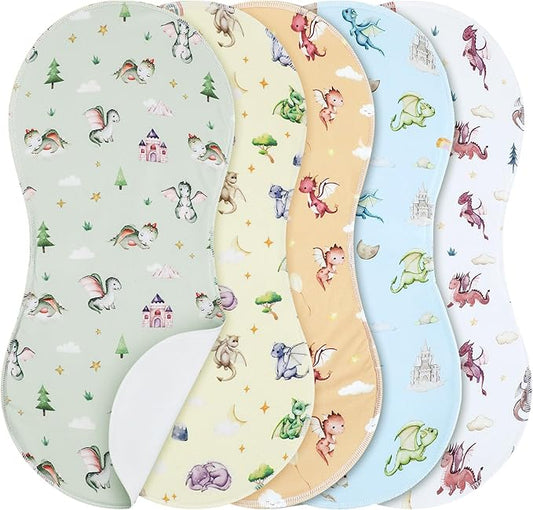 SmoothNovelty 5 Pack Watercolor Dragon Pattern Baby Burp Cloths Soft Absorbent Burping Rags for Newborns 19"x9" Spit up Cloths for Boy Girl Newborn Baby Shower Registry Gifts Set Nursery Decor