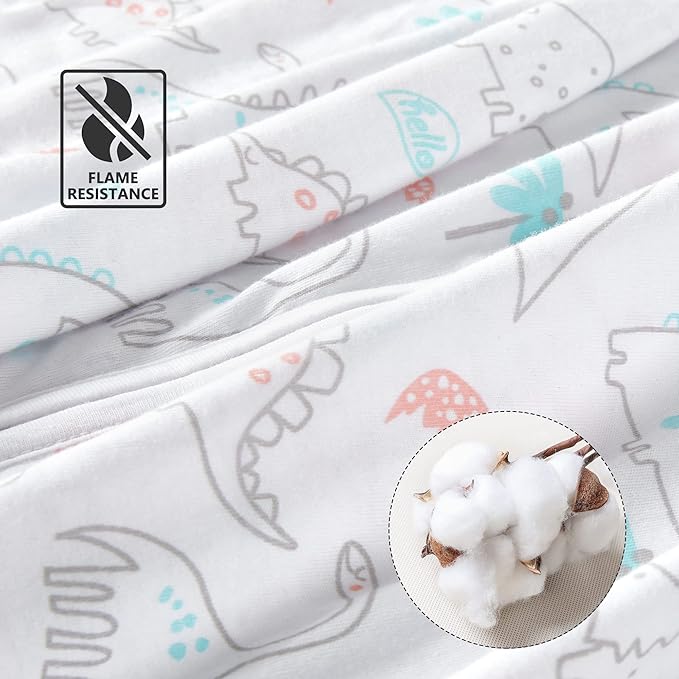 TILLYOU 2 Pack Baby Sleep Sack 12-18 Months 100% Cotton Wearable Blanket 0.5 TOG Sleeveless Summer Sleep Sacks with 2-Way Zipper, Woodland Dinosaurs