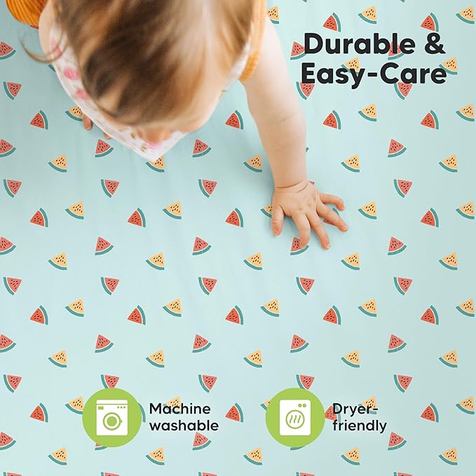 2-Pack Mini Crib Sheets Fitted - 38x26 Pack N Play Sheets for Pack and Play Mattress, Organic Cotton, Soft & Breathable Playard Bedding, Neutral Mini Toddler Bed Cover for Boys, Girls (Beach Day)