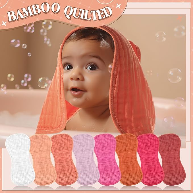 Frienda 8 Pack Muslin Burp Cloths for Baby Large 20 x 10 Inch Cotton Burp Rags for Spit up Drool Absorbent Soft Multicolor Wash Cloths Diapers for Newborn Girl Boy Essential Shower Gift(Sweet Color)