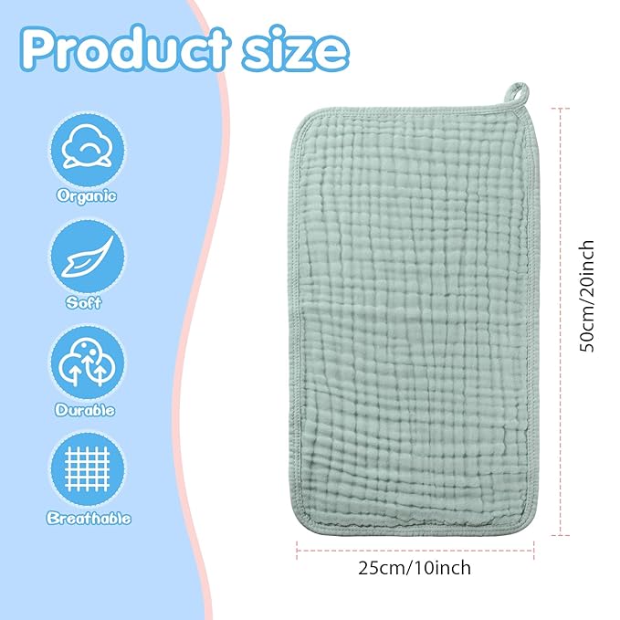 Hicarer 6 Count Muslin Burp Cloths Cotton Baby Burping Rags Large 20 x 10 Inch 6 Layers Spit up Rags Soft Absorbent Multicolor Wash Cloths Diapers for Newborn Baby Girl Boy(Warm Color Series)