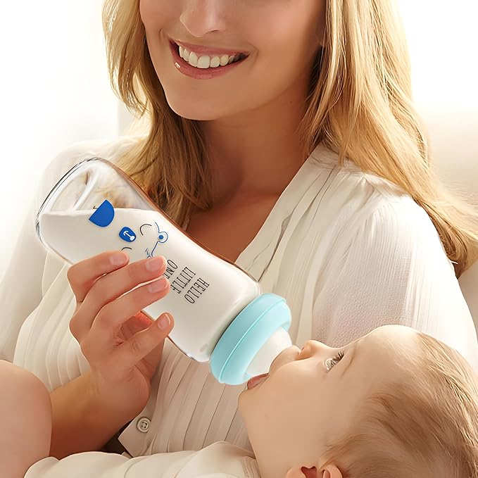 YOHKOH Natural Glass Baby Bottle with Level 2 Medium Flow Nipple, Newborn Anti-Colic Baby Bottles, Wide Neck Mushroom Baby Glass Bottle (8.8ounce (Pack of 2), Blue1)