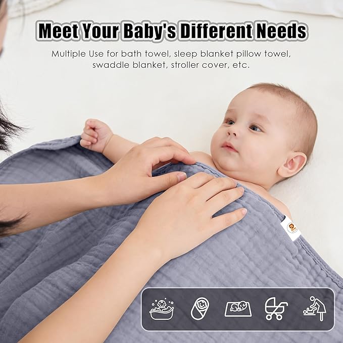 Sunny zzzZZ Muslin Hooded Baby Bath Towels - 3 Pack 100% Cotton Soft Low-Saturation Pastel Towels Including Classic White for Newborns, Infants, Toddlers - 32x32 Inch - Green, Grey and White