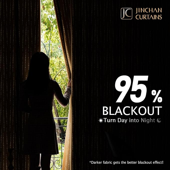 jinchan 95% Blackout Bohemian Moon Phase Print Bedroom Curtains 90 Inch Long Mustard Curtain Pole Mouth Insulation for Nursery Yellow Curtain Set 2 Panels