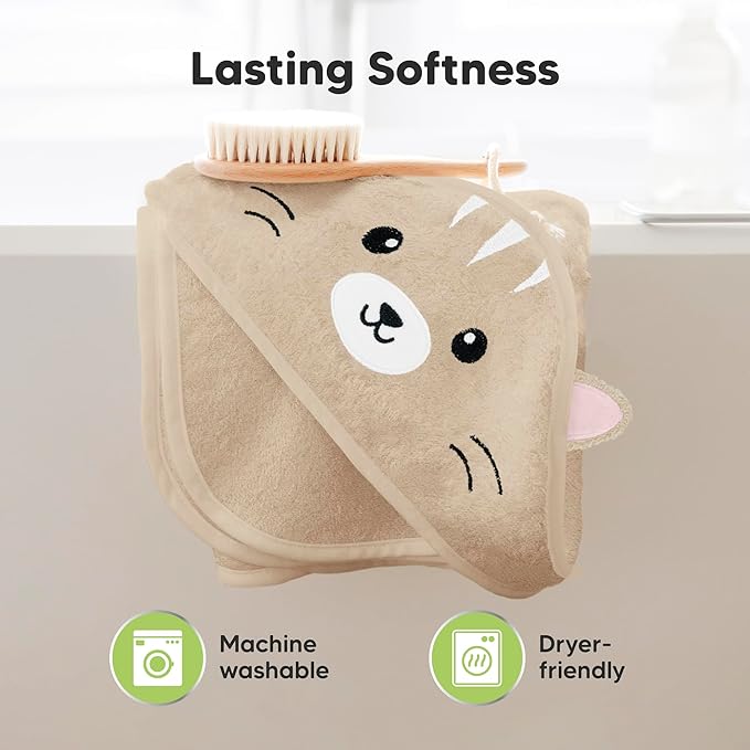 KeaBabies Hooded Baby Towel for Newborn - Viscose Derived from Bamboo Large Baby Bath Towels with Hood for Boys, Girls, Toddler, Extra Absorbent & Soft Newborn Bath Essentials (Cat, Petite)