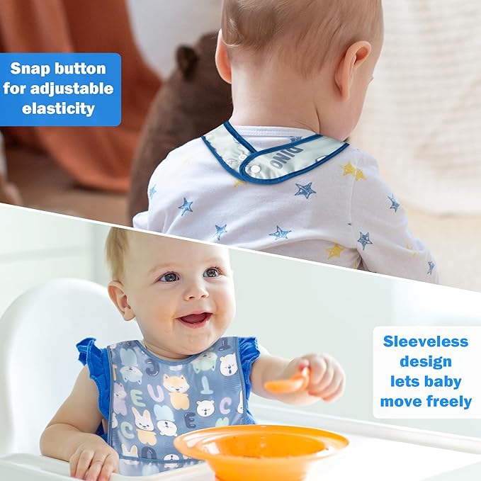 R HORSE 5Pcs Baby Bibs Set Toddler Bibs with Crumb Catcher Pocket & Snap Button Waterproof Baby Feeding Bibs for 6-24 Months