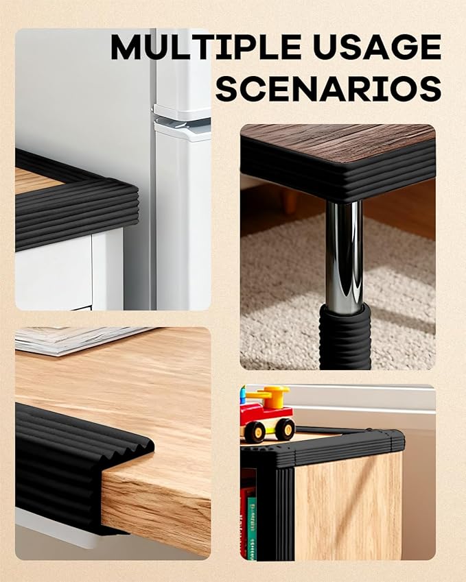 W Wide Edge Protector Strip Extra Thick Baby Proofing Bumper Guard with Strong Adhesive Child Safety for Table Desk Bed Cabinet Furniture in Home and Nursery (Black)