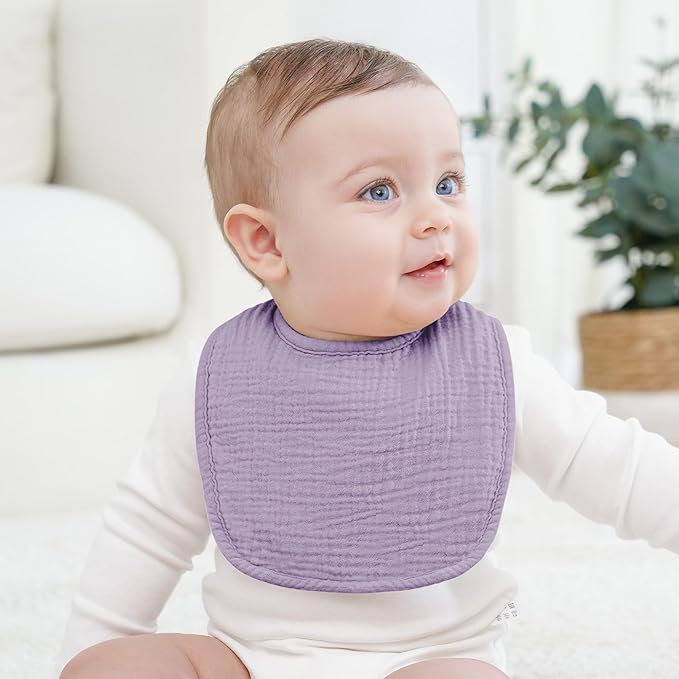 Bearmoss Baby Muslin Drooling Bibs 100% Cotton Square Adjustable Bibs Gift for Baby Girls Boys Teething Drool 8 Pack