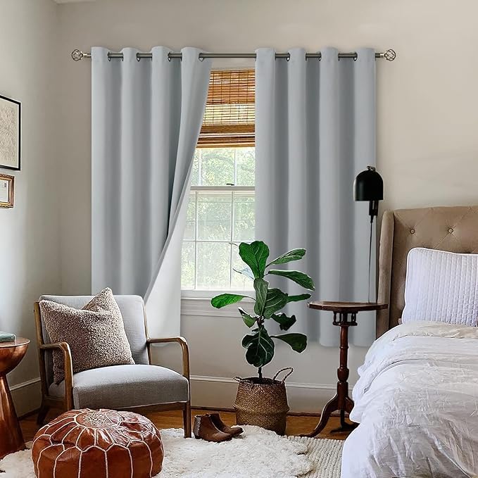 BGment Blackout Curtains for Bedroom 63 Inch Length 2 Panels Set, Thermal Insulated Bedroom Curtains Soundproof Room Darkening Window Curtain Drapes, Each Grommet Curtains 52 Inch Wide, Light Grey