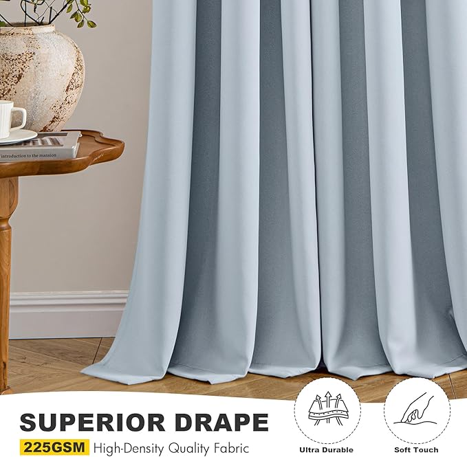 MIULEE Light Blue Blackout Curtains for Bedroom Living Room 45 Inches Long 2 Panels, Thermal Insulated Room Darkening Drapes Solid Grommet Noise Reduction Light Blocking Window Treatments 40x45 Inch