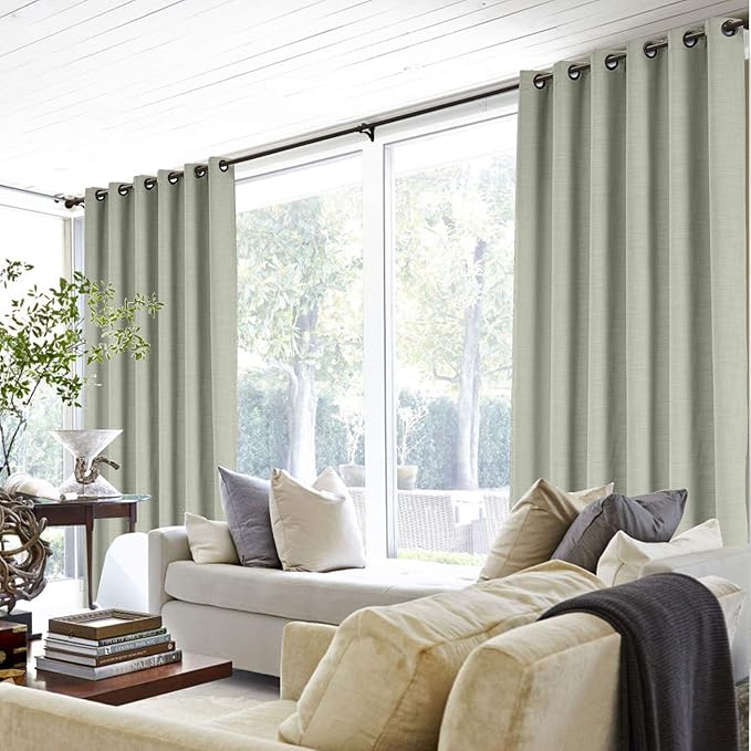 ChadMade 50W x 63L Inch Grey Faux Linen Curtain Drapes with Blackout Lining, Room Darkening Antique Bronze Grommet Curtain for Sliding Glass Door Patio Door Living Room (1 Panel)