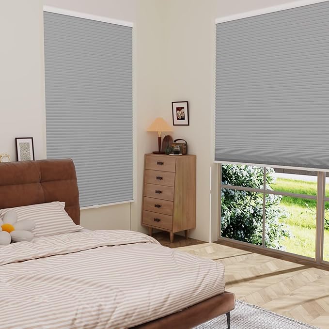 MYshade Cordless Blackout Cellular Shades for Windows, Honeycomb Window Shades with Thermal Insulation, Child & Pet Safe Room Darkening Shade, Easy Install,31.5" W x 72" H, Grey