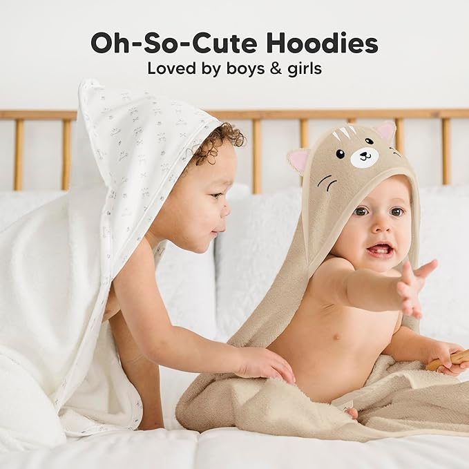 KeaBabies Hooded Baby Towel for Newborn - Viscose Derived from Bamboo Large Baby Bath Towels with Hood for Boys, Girls, Toddler, Extra Absorbent & Soft Newborn Bath Essentials (Cat, Regular)
