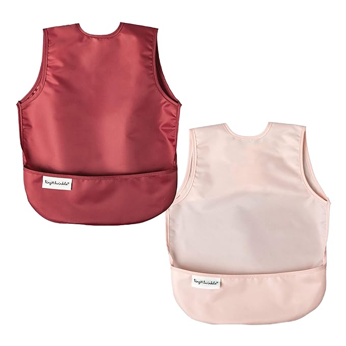 Tiny Twinkle Mess Proof Baby Bibs | 2 Pack Waterproof Toddler Bib for Eating | Baby Apron for Feeding, Machine Washable, Perfect Shower Gift (Rose Burgundy, 6–24M)
