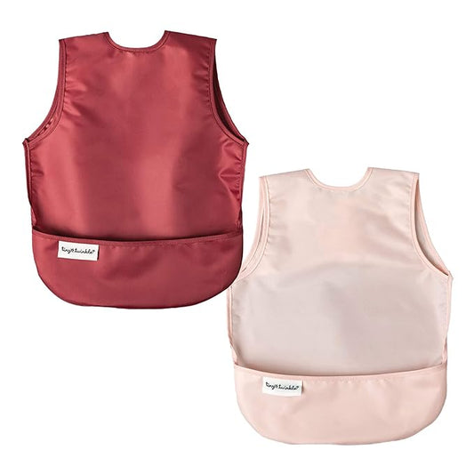 Tiny Twinkle Mess Proof Baby Bibs | 2 Pack Waterproof Toddler Bib for Eating | Baby Apron for Feeding, Machine Washable, Perfect Shower Gift (Rose Burgundy, 2-4Y)