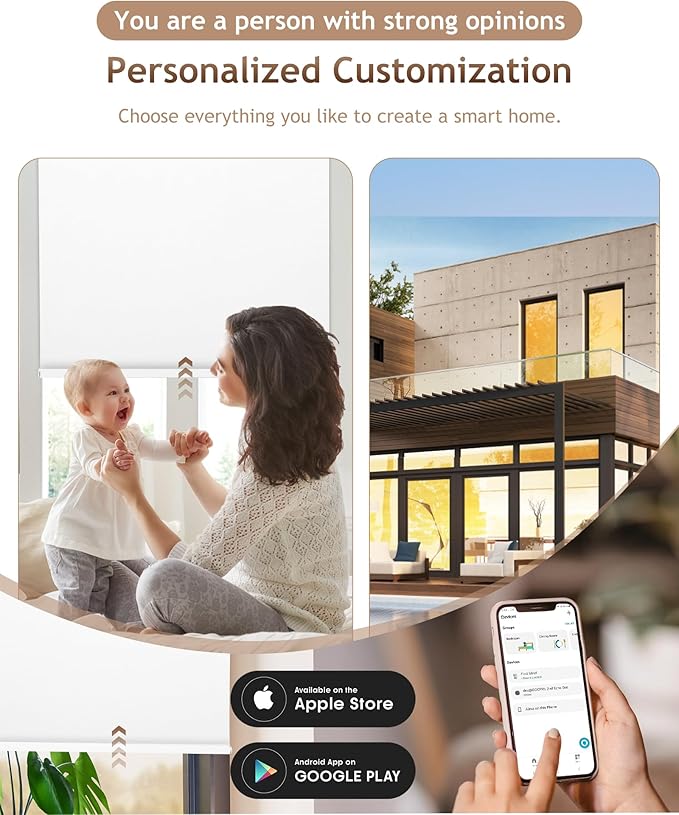 Kincmo Motorized Blinds with Remote,100% Blackout Motorized Roller Shades Work with Apple Homekit,Alexa,Google, Custom Electric Blinds with App,Voice Control (Pure White)