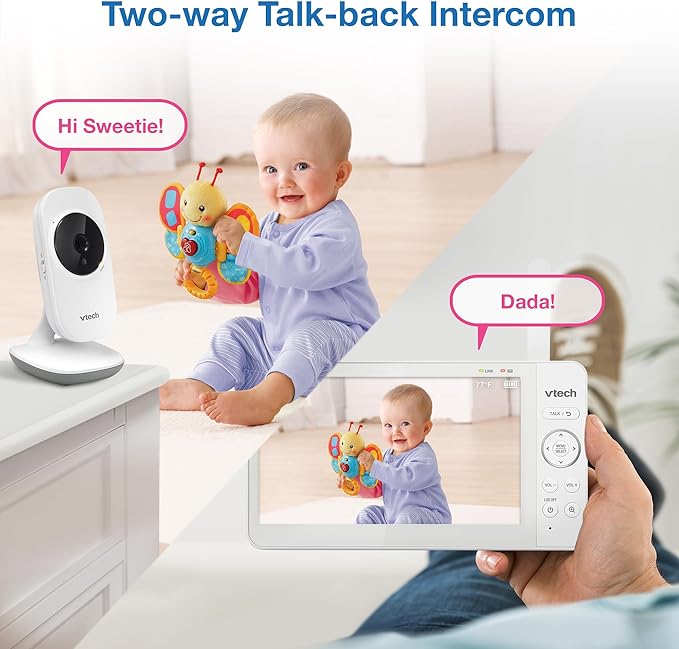 VTech Video Baby Monitor with 7" Color LCD Screen, Portable, Long Battery Life, Clear Audio/Video Quality, Secure Transmission, No Wi-Fi, 2-Way Audio, Temperature Sensor, Travel Monitor: 819 Max