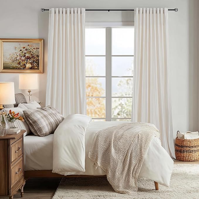 100% Blackout Ivory Off White Velvet Curtains 102 inch Long for Living Room,Set of 2 Panels Liner Rod Pocket Back Tab Thermal Window Drapes Room Darkening Heavy Decorative Curtains for Bedroom