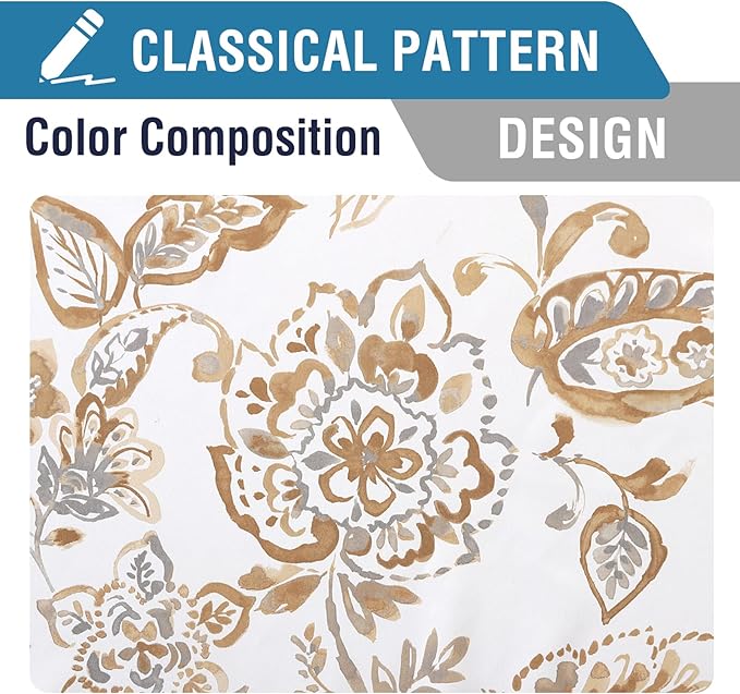 H.VERSAILTEX 100% Blackout Curtains for Bedroom Paisley Floral Printed Curtains 96 Inches Long Grommet Curtains & Drapes Thermal Curtains Window Treatments with Black Liner 2 Panels, Taupe