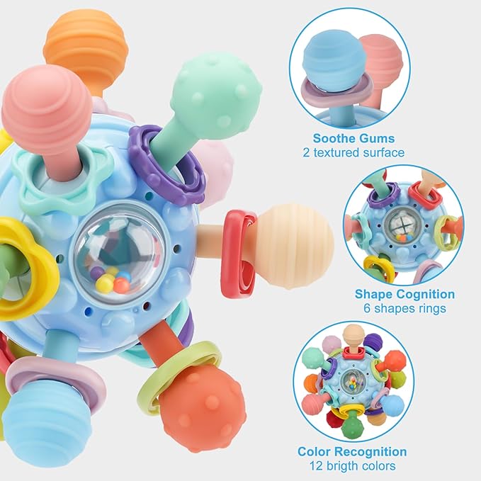 Baby Teething Toys, Baby Teethers Montessori Sensory Toys for 0-6 6-12 Months, Gifts for 1 Year Old Boys Girls Infant Newborn 0 3 6 9 12 18 Months Toys, Blue