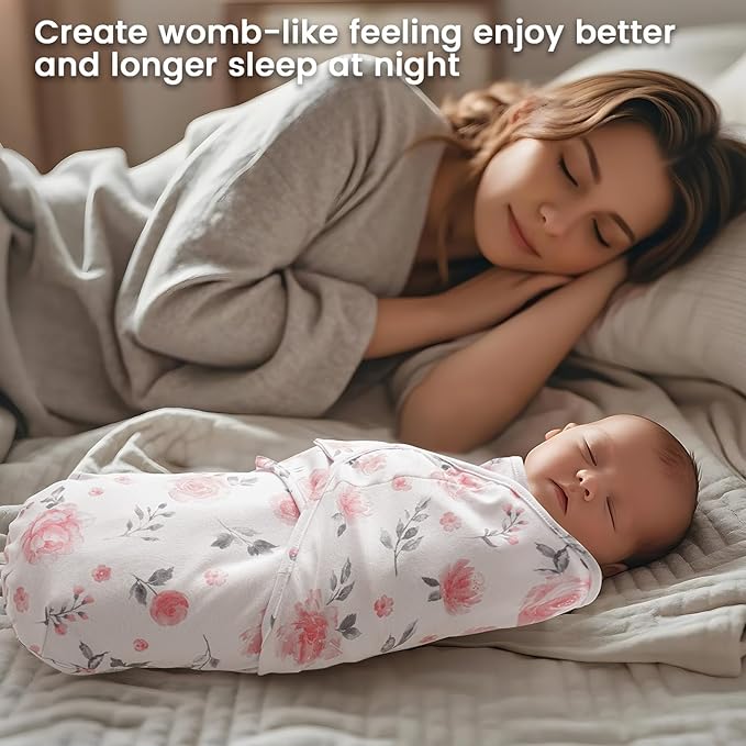 david's kids 100% Cotton 3 Pack Baby Swaddle Wrap for 0-3 Months, Soft Breathable Swaddle Blanket for Newborn Infant, Adjustable Baby Wrap Sleep Sacks for Girls, Newborn Essentials, Pink Floral