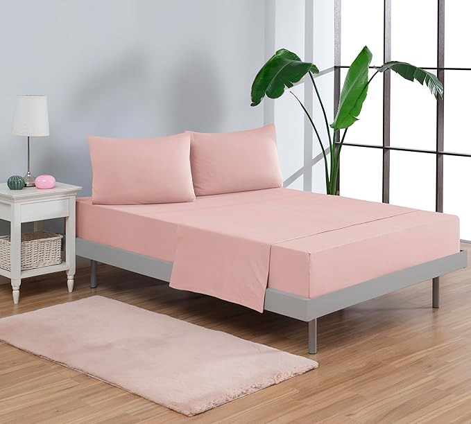 100% Cotton Bed Sheet Set with Deep Pocket - T-Shirt Fabric Jersey Knit - Extra Soft - Easy Fit - 4 Piece Set with Pillowcases - All Season - Comfy – 4 pcs (Pink, King)