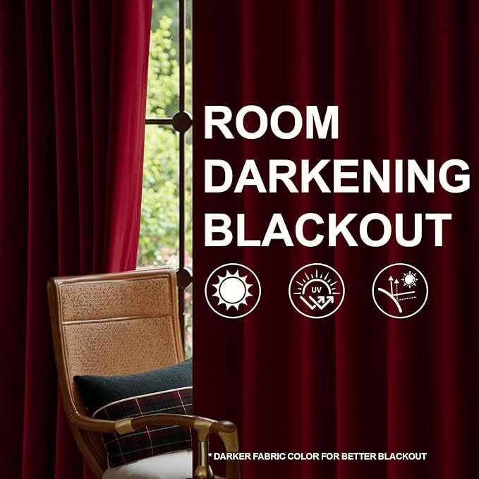 Topfinel Christmas Red Velvet Blackout Curtains 108 Inches Long for Living Room Large Window Winter Cold Blocking Noise Cancelling Heavy Tall Floor Length Grommet Drapes 2 Panels Holiday Decor