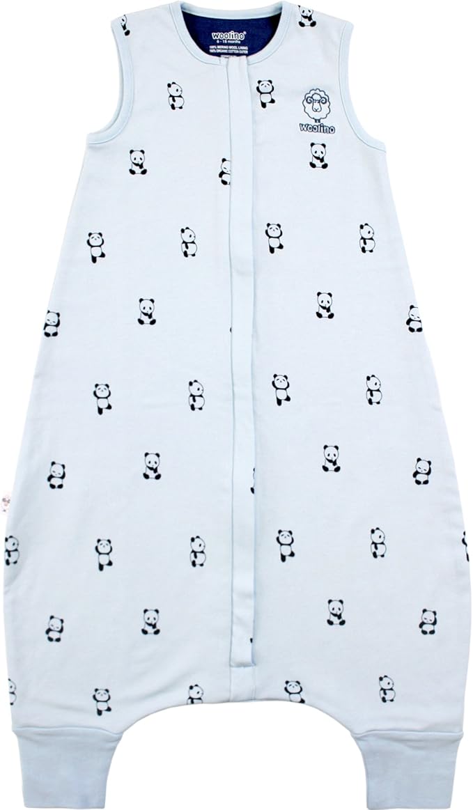 Woolino 4 Season Baby Sleep Bag with feet, Merino Wool and Organic Cotton Walker Sleep Bag or Sack, Toddler Sleeping Bag, 18-36m, Panda