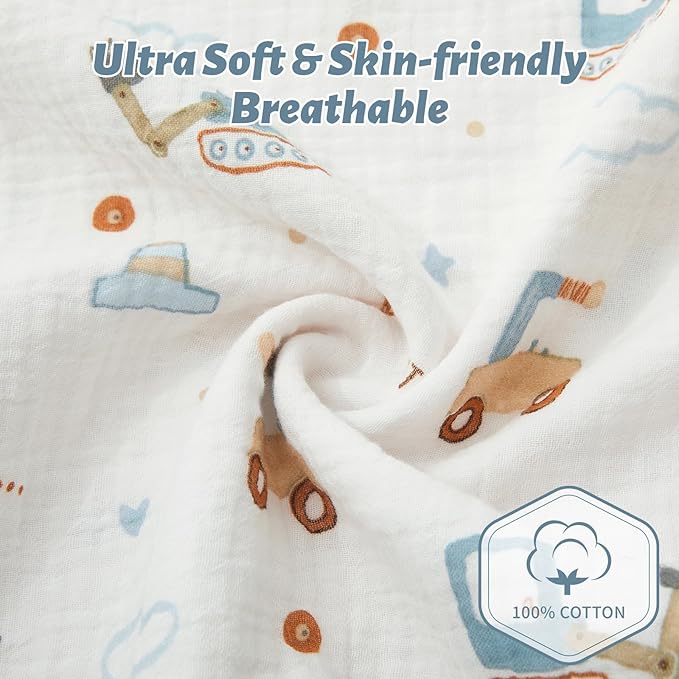 SiinvdaBZX 2 Pack Pack n Play Sheets Boys, Ultra Soft Muslin Cotton Mini Crib Sheets Breathable Toddler Playard Bedding Cover for 38"x27" Portable/Mini Crib Mattresses (2Pcs Construction Trucks)