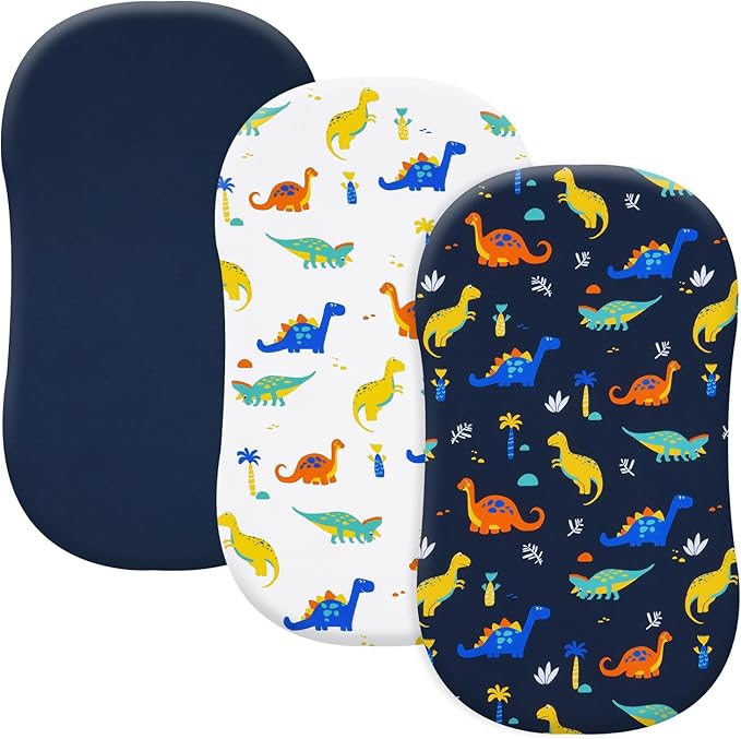 david's kids 3 Pack Bassinet Sheets, Ultra Soft Breathable Comfortable Baby Sheet Set for Boys Girls Neutral, Univeral Fit for Most Cradle and Bassinet Mattress, Dinosaur