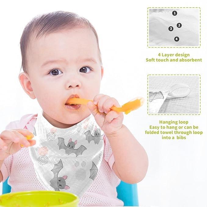 vvfelixl Cute Watercolor Flying Bats Baby Burp Cloths Baby Muslin Washcloths for Boys Girls Cotton Baby Face Towel for Newborn Infants Soft and Absorbent 11.8 X 11.8 in, 5 Pack White