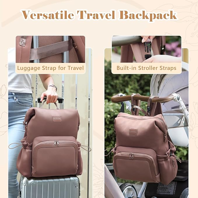miss fong Diaper Bag Backpack - Baby Diaper Bag Neoprene Bag Large Capacity Neoprene Backpack with Diaper Changing Pad with 12 Pockets Pañaleras Para Bebe Baby Backpack for Mom & Dad -Mauve